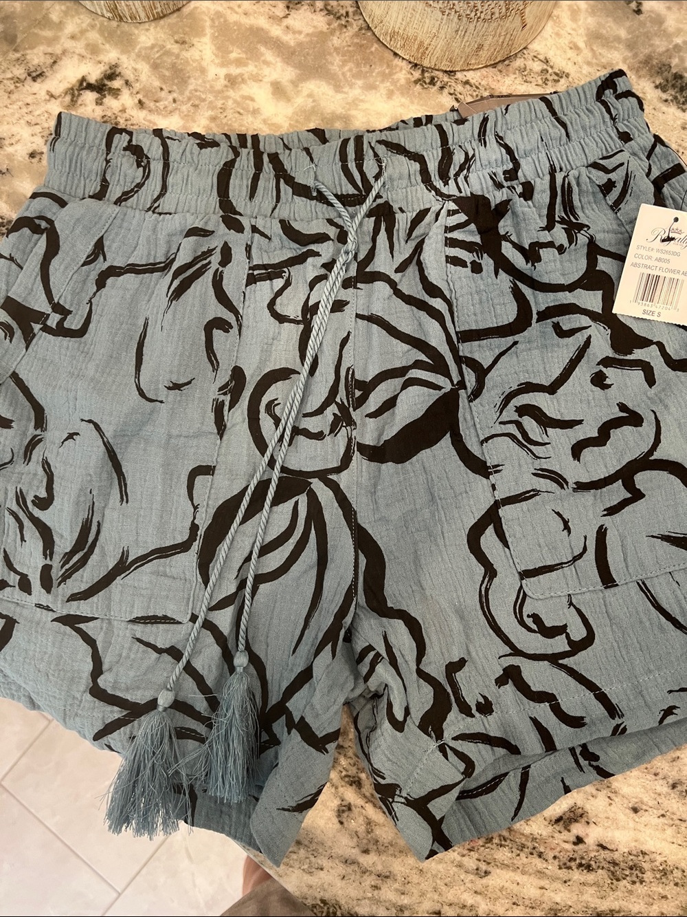 Women’s "Royalty For Me"  Shorts with Black Floral Brushstroke Print NWT